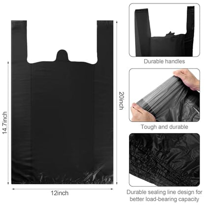 Dunzoom 300 Pcs 300 Pcs T Shirt Bags Bulk Plastic Bags with Handles, Black - color: Black