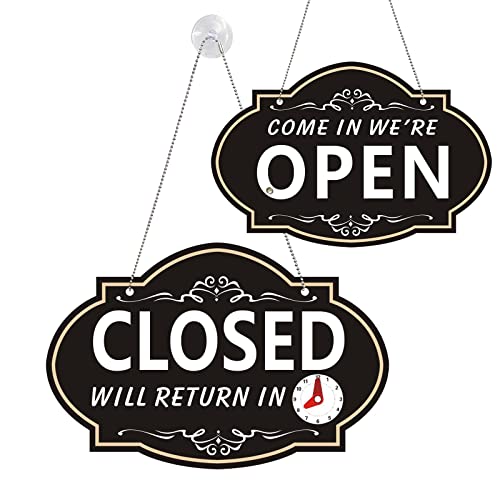 Open Sign, 11.6" x 7.7" Open Signs For Business, Double Sides with “Will Return” Clock,Business Store Office Bars Retail Shop - color: White
