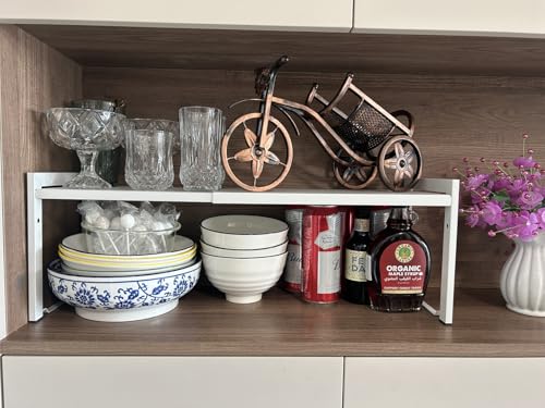 Expandable Cabinet Shelf 7.9"D Adjustable Countertop Riser Metal Rack White - color: White, size: 7.9"D (normal) - 1 Pack