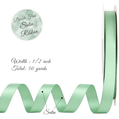 Sage Green Satin Ribbon, 1/2 Inch x 50 Yards - color: Sage, size: 1/2 Inch (13mm)