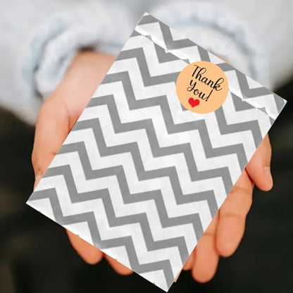 Novel Box 100 Pack Silver Chevron Print Flat Merchandise Bags 6x9 in - color: Silver, size: 6" x 9" Inches