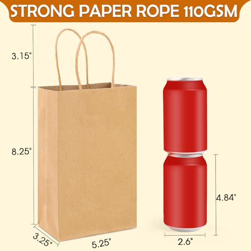 XPCARE Brown Paper Bags with Handles, 200Pcs 5.25x3.25x8.25'' Kraft Bags - color: Brown