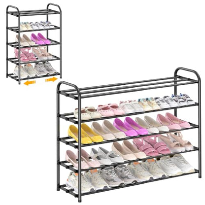Hleelomi 5-Tier Metal Expandable Shoe Rack for Closet and Entryway, Black - color: Black, size: 5-Tier