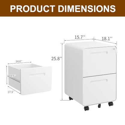 2 Drawer Mobile File Cabinet with Lock, 4 Keys and 25 Letter File Folders - color: White, size: 25.8"H*15.7"W-2 drawers(25 letter folders)