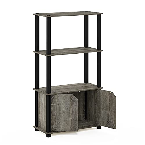 Furinno Go Green 4-Tier Storage Shelves, Book Shelf, French Oak - color: French Oak Grey/Black, size: 4-Tier with Cabinet