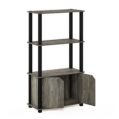 Furinno Go Green 4-Tier Storage Shelves, Book Shelf, French Oak - color: French Oak Grey/Black, size: 4-Tier with Cabinet