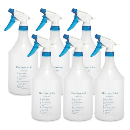 Whitmor 6 Pack 32 oz Empty Spray Bottles – Leak-Proof Design, Durable BPA-Free Plastic for Cleaning, Plants