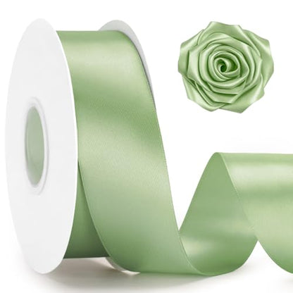KINGLAKE Double Faced Sage Green Satin Ribbon - 1-1/2 Inch x 50 Yards - color: Sage Green