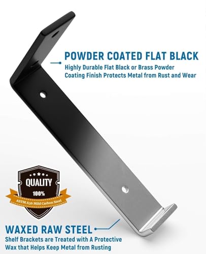 LEOPO Shelf Brackets 12 inch, 1/5 inch Thick 6-Pack Floating Shelf Bracket - color: black-6 pack, size: 11.25"