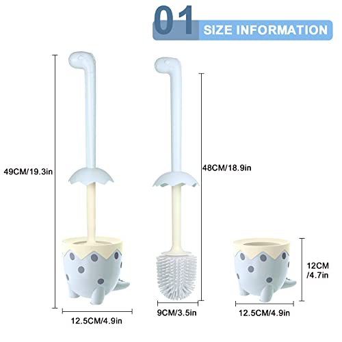 Toilet Brush Dinosaur Shape,Cute Shape Look, TPR Bristles Round Brush, Compact Size Toilet Brushes Floor Standing, 1-Pack - color: Blue