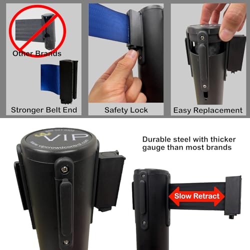 VIP Crowd Control Retractable Belt Queue Safety Stanchion Barrier Set, 36" Ht, 78" Belt + Wall Bracket (6 Pur Posts Pur Belt + SFrame + WBracket) - color: 6 Pur Posts Pur Belt + SFrame + WBracket