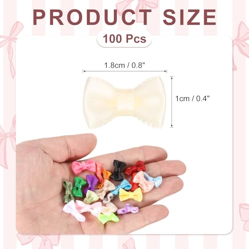 MECCANIXITY 100 Pcs Mini Ribbon Bow 0.8" Mini Fabric Satin Ribbon Flower Bows for Craft DIY Sewing Wedding Birthday Party, Beige - color: Beige