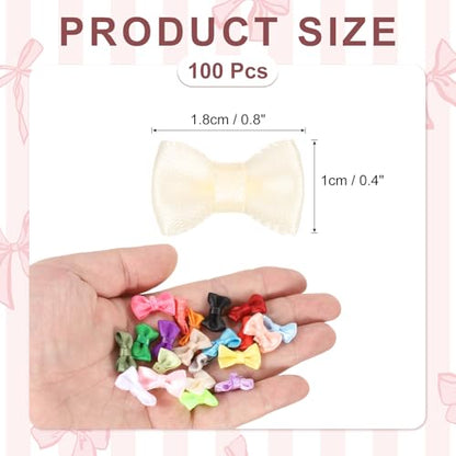 MECCANIXITY 100 Pcs Mini Ribbon Bow 0.8" Mini Fabric Satin Ribbon Flower Bows for Craft DIY Sewing Wedding Birthday Party, Beige - color: Beige