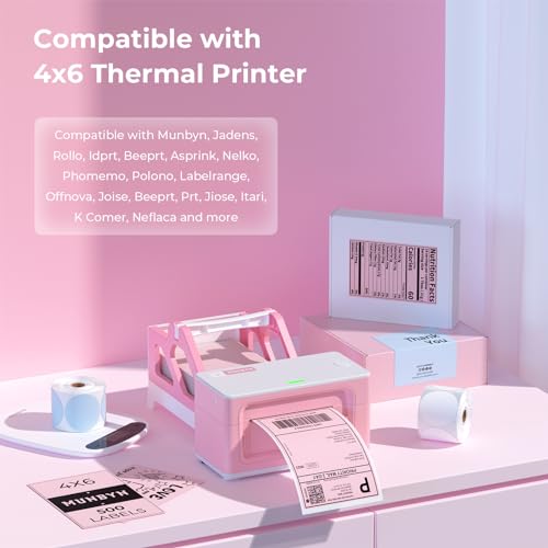 MUNBYN 4x6 Inch Pink Thermal Printer Labels for Packages, 500 Sheets/Stack - color: Pink, size: 4x6*500