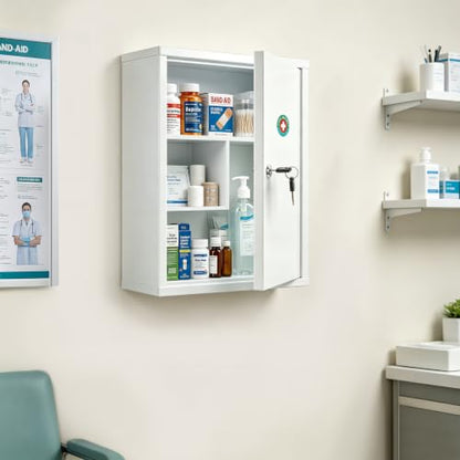 KYODOLED Locking Medicine Cabinet with Keys, Wall Mount, 15.75 Inch, White