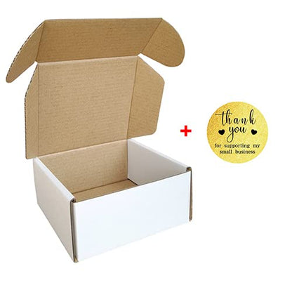 50 Pack 4x4x2'' Small Shipping Boxes, Corrugated Cardboard Mailers for Business, with Thank you stickers, White (CM442-TKS)