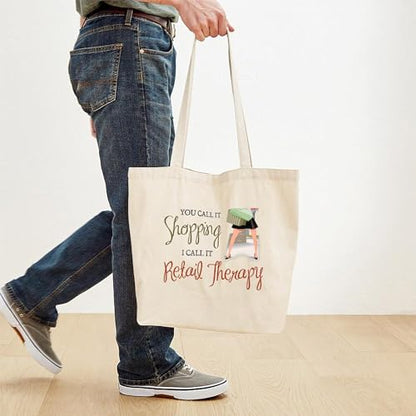 CafePress Retail Therapy Tote Bag Reusable Natural Beige Canvas Shopping Bag - size: Medium
