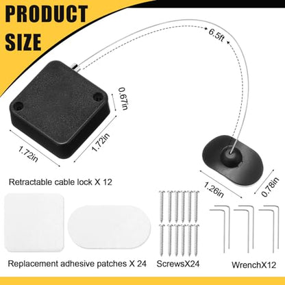 Mimorou 12 Pcs 6.5 ft Retractable Security Cable Lock with Double Sided Adhesive and Screws TV Remote Control Tether Cord Leash Anti Lost Rope Security Lanyard Lock for TV Tablets Showroom
