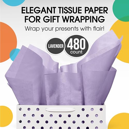 Party Solids Lavender Tissue Paper for Gift Bags 15" X 20" 480 Sheets - color: Lavender, size: 15" X 20"