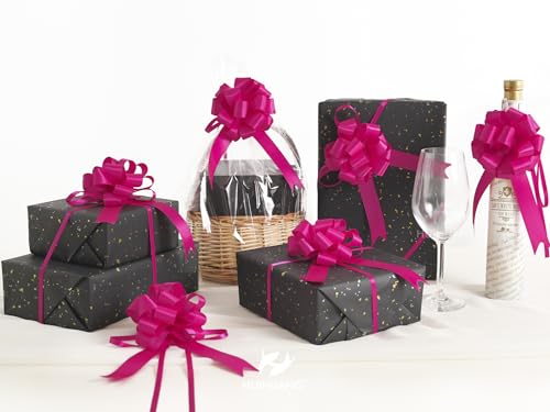 HUIHUANG Hot Pink Satin Pull Bows for Gift Wrapping 12 PCS, 4" x 8" Bows - color: Hot Pink, size: 1 Pack (12 bows, 4 in x 8 in)