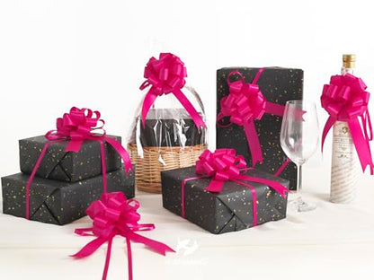 HUIHUANG Hot Pink Satin Pull Bows for Gift Wrapping 12 PCS, 4" x 8" Bows - color: Hot Pink, size: 1 Pack (12 bows, 4 in x 8 in)