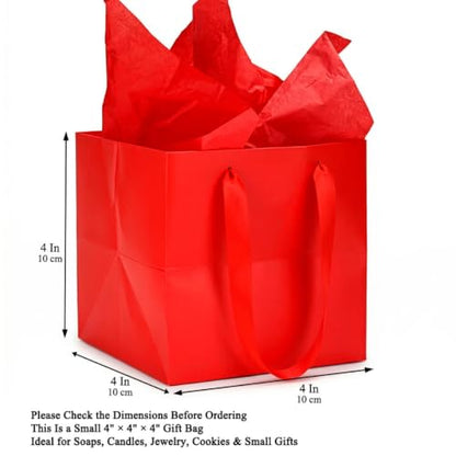 Aosric Red Square Gift Bags with Tissue Paper, 24 Pack 4x4x4 Inch - color: Red