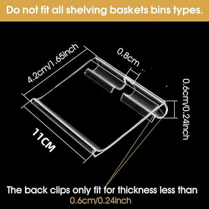 50pcs Labels for Storage Bins Plastic Label Clip, Basket Labels Clip On Wire Shelf Price Label Holder Merchandise Sign Display Holder, 50pcs Label Insert Included (3.94IN*1.57IN) - size: 3.94IN*1.57IN