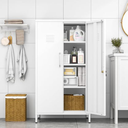 pozdeg 47.24" White Lockable Small Metal Storage Locker - color: White, size: 14.96"D x 27.17"W x 47.24"H