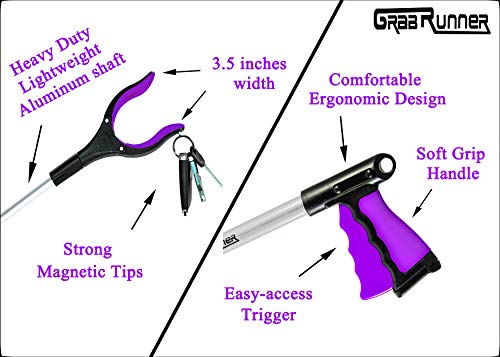 32 inch Foldable GrabRunner Reacher Grabber Tool with Magnetic for Seniors, Disabled, After Surgery Recovery(Dark Purple) - color: Dark Purple