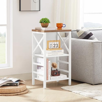 MNEETRUNG Small Bookshelf,3 Tier Industrial Bookcase with Metal Frame and Backboard,Low White Book Shelf,Book case for Small Spaces,Living Room,Bedroom and Home Office - color: White, size: 3-Tier (15.7"W x 11.8"D x 27.6"H)