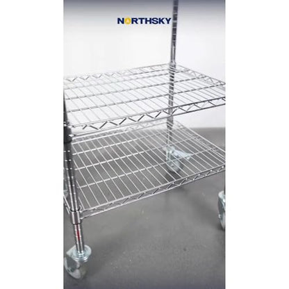 Northsky 3-Shelf Wire Utility Cart on Wheels, Chrome Finish Rolling Metal Shelving with Wheels, 550lb Capacity, 24" x 18" x 44.1", 3 Tier Rolling Cart for Kitchen Bar Storage Use - size: 24
