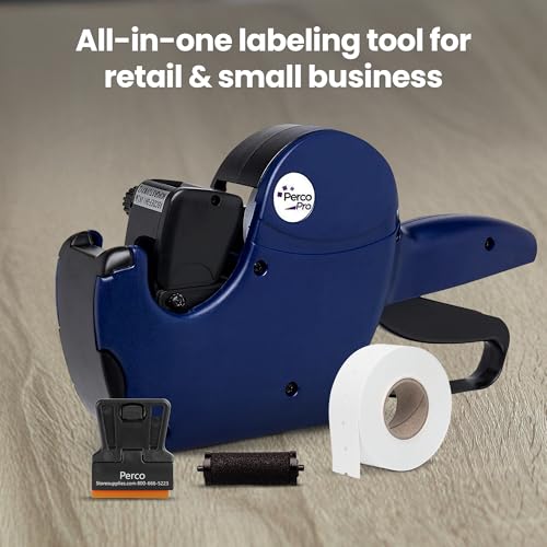 Perco Pro 1 Line Price Gun with Labels Kit, Includes 1 Line Pricing Gun, 10,000 White Labels, with Pre-Loaded Inker - style: 1 Line Price Gun Kit
