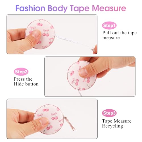 Retractable Mini Leather Tape Measure, Auto Retract Bow Cherry - color: Pink Bow Cherry