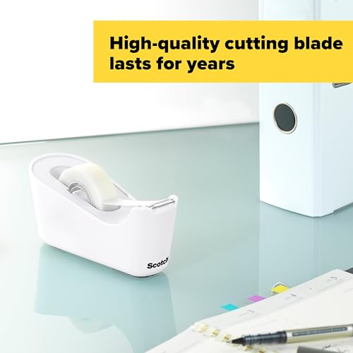 Scotch Tape Dispenser, White, Great for School or Office and Includes 1 Roll of Scotch Magic Tape 3/4 in x 350 in, ABS Material - size: (Pack of 1)