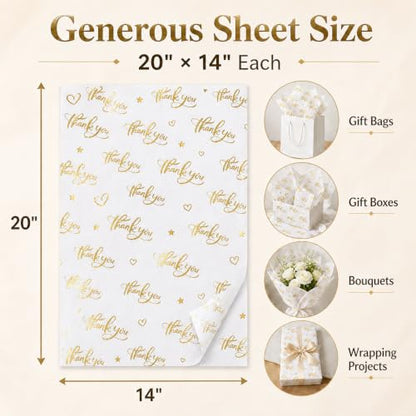 ROVIBIOBIO Thank You White Tissue Paper, 100 Sheets, 20 x 14 Inch - color: Gold White