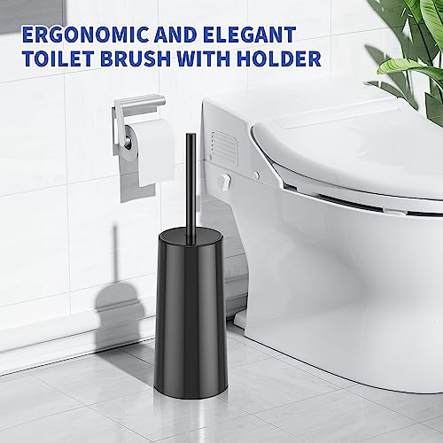 Toilet Brush and Holder, Toilet Brush Stainless Steel, Toilet Bowl Brush for Bathroom Toilet-Ergonomic, Elegant,Durable (Black) - color: Black