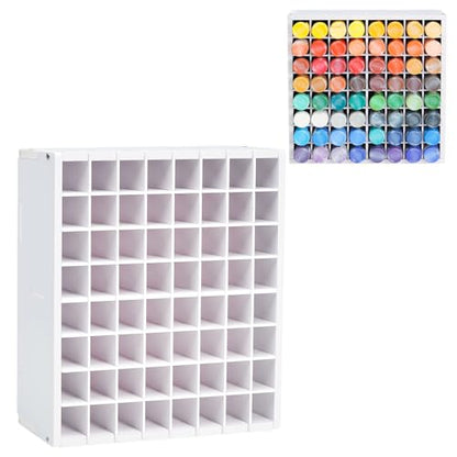 Krafetto 64 Grids Craft Paint Storage Organizer, Wall-mountable Paints Holder, Stackable Paint Bottle Rack Stand for 2oz Acrylic Craft Paints - color: 1pc white paint rack