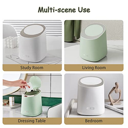 Mini Desktop Trash Can with 90 Trash Bags, Press-Type Countertop Wastebasket with Lid, Small Plastic Garbage Can for Bathroom Bedroom Living Room Dressing Table(White)