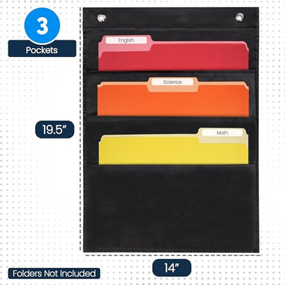 Essex Wares - 3 Pocket File Pocket Chart, Black, 14" Wide x 19.5" Tall - size: 3 Pocket