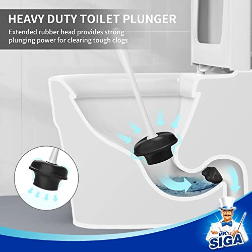 MR.SIGA Toilet Plunger and Brush Combo for Toilet Cleaning, White, 2 Set (Pack of 2) - color: White, size: 6.3 x 8.2 x 18.1 inch (Pack of 2)