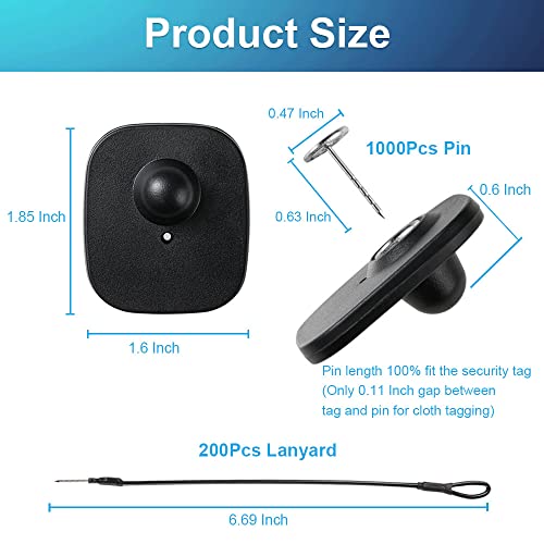 1000Pcs 8.2Mhz RF Security Clothing Tags Black Retails EAS Clothes Tag with 1000 Pins and 200 Lanyards - style: 1000 Black Tags + 200 Lanyards