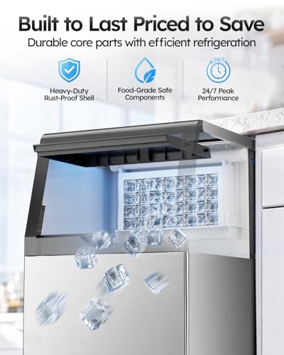 Mojgar Commercial Ice Maker Machine, 100lbs/24H with 18-33lbs Ice Storage - color: Sliver