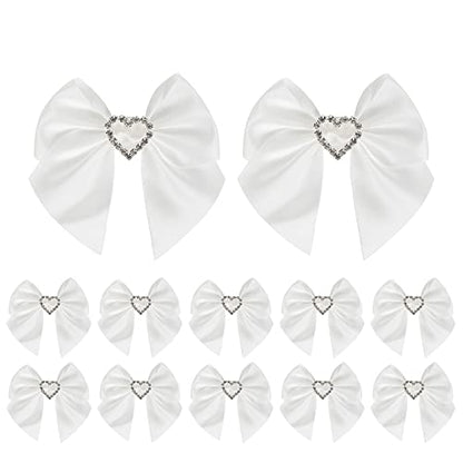 AIMUDI White Bows Satin Ribbon Rhinestone Bows 3" Premade Sparkle Bows with Gems Pre-Tied Craft Bows with Rhinestone Gift Bows for Wedding Sewing Crafts Gift Wrapping Baby Shower - 12 Counts - color: White