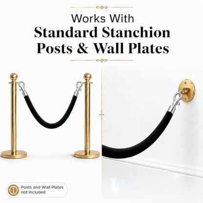 CCW 6 Ft Yellow Velvet Hanging Stanchion Rope, Stainless Steel Snaps - color: Yellow Rope Polished Stainless Steel Snap Ends, size: 6 Foot
