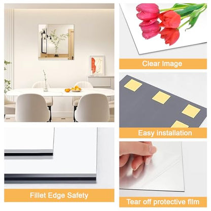 16x16 in Acrylic Mirror Sheet for Wall, 2.5mm Plastic Wall Mirror - size: 15.7"L x 15.7"W