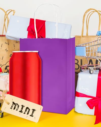 qiqee 24PCS Mini Gift Bag with Handles Bulk 4.5"x2.5"x6" Gift Bags Violet Bags Multiple Uses - color: Violet