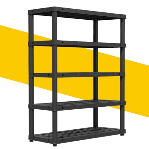 72”H Plastic Garage Storage Shelves,5-Tier Heavy Duty Plastic Shelving,700LBS Plastic Shelving Units Free Standing,for Home,Garage,Basement, Laundry,Black,16.93" Dx35.43 Wx72.44 H - size: 72.44" H x 35.43" W x 16.93" D