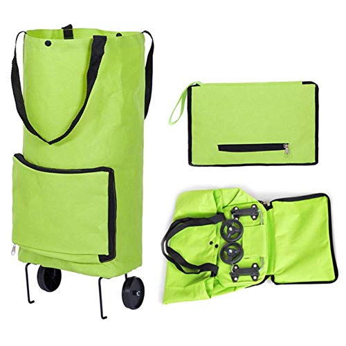 Shopping Cart with Wheels Tug Foldable Grocery Carts Large Capacity Supermarket Tug Bag Home Portable Oxford Cloth Pull Rod Push Bag Utility Cart for Condo Apartment Picnic Beach Travel,Green
