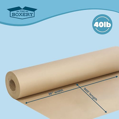 The Boxery 36 inch x 900 feet Brown Kraft Paper Roll, 40 lb Thickness Packing Paper for Shipping, Moving, Void Fill, Gift Wrapping, Arts & Crafts & Bulletin Boards, Made in the USA - size: 36"x 900'- 40lb