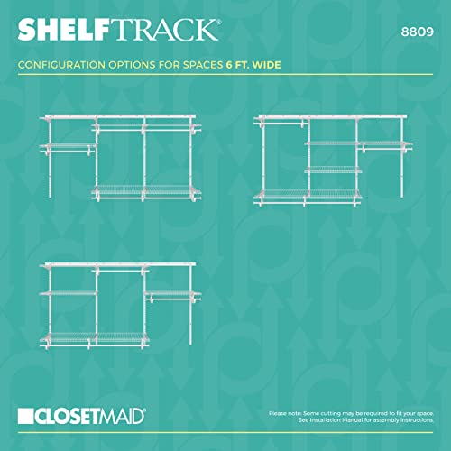 ClosetMaid ShelfTrack Wire Closet Organizer System, Adjustable from 5 to 8 Ft., with Shelves, Clothes Rods, Hardware, Durable Steel, White - color: White, size: 5 to 8 ft
